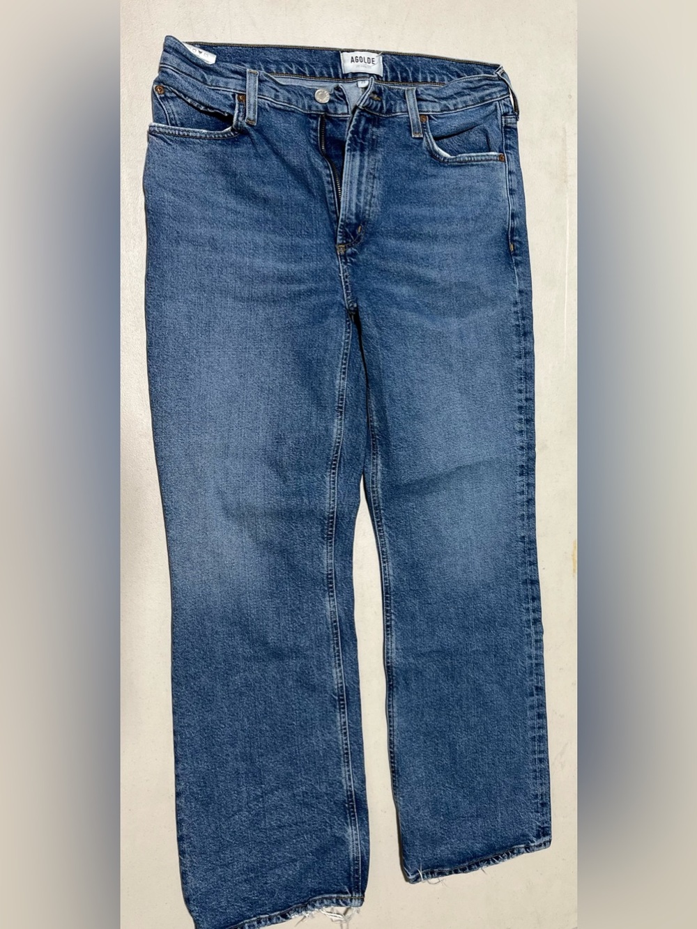 Agolde Straight Leg Jeans in Mid Blue Denim